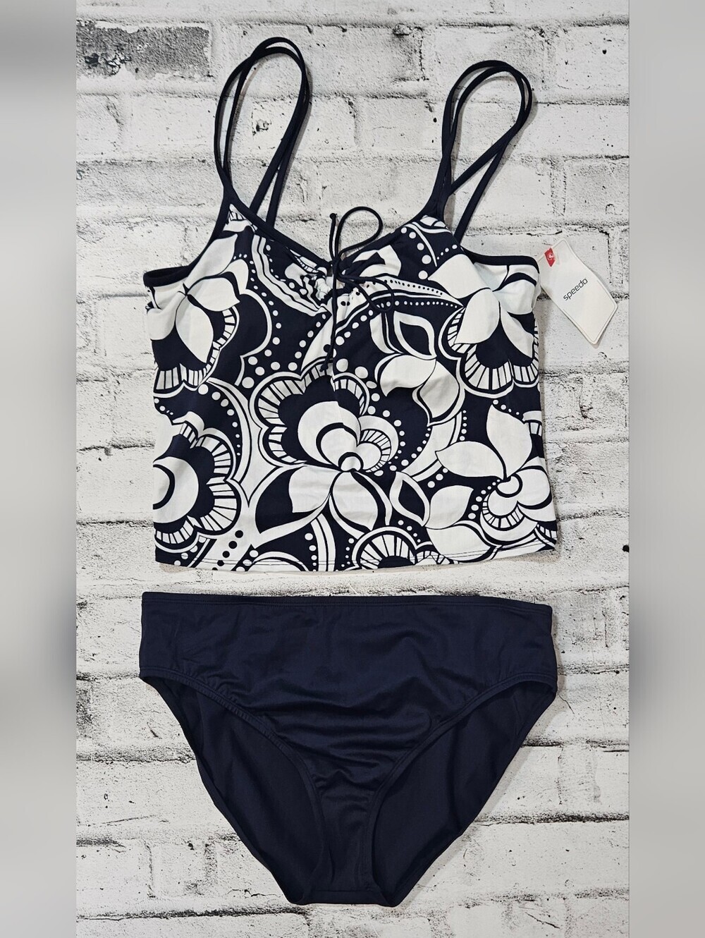 Speedo Tankini Swimsuit Set Navy White Floral Two Piece Size 18 NWT